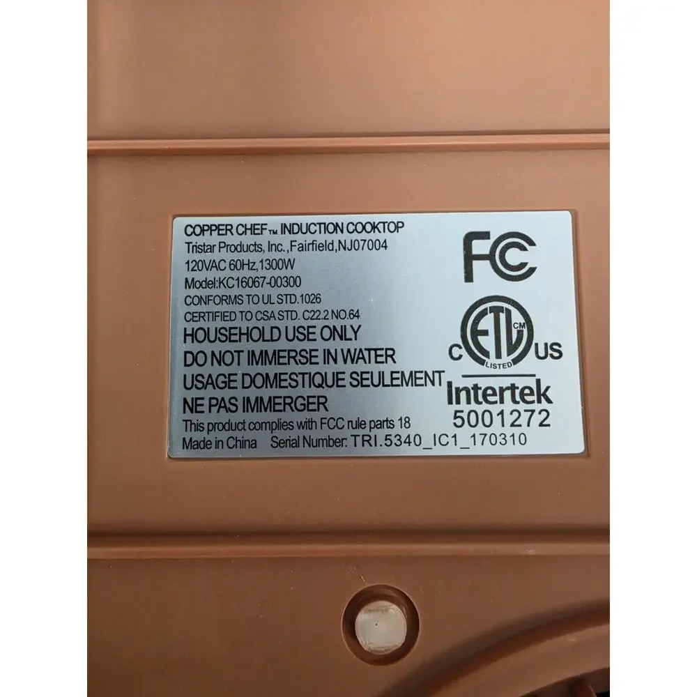 COPPER CHEF Induction Cooktop 1300 Watts Brand New Model : KC16067-00300